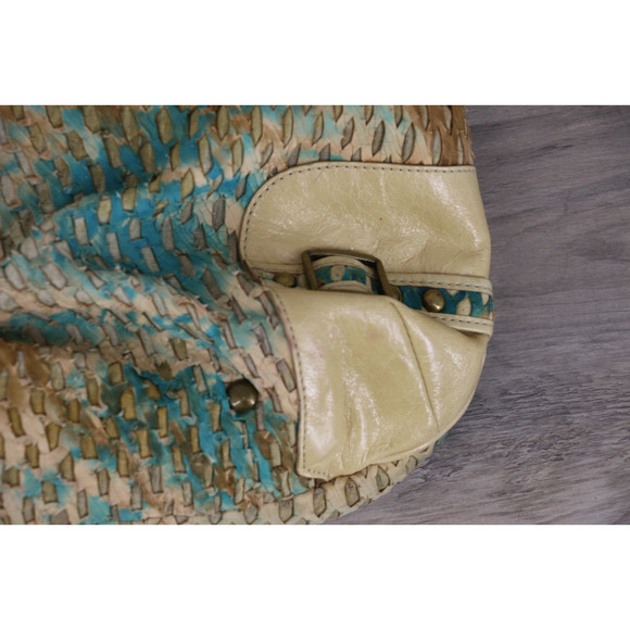 Babee D by Dayme Weaved Leather Shoulder Bag Purse with Buckle Turquoise - Picture 3 of 11